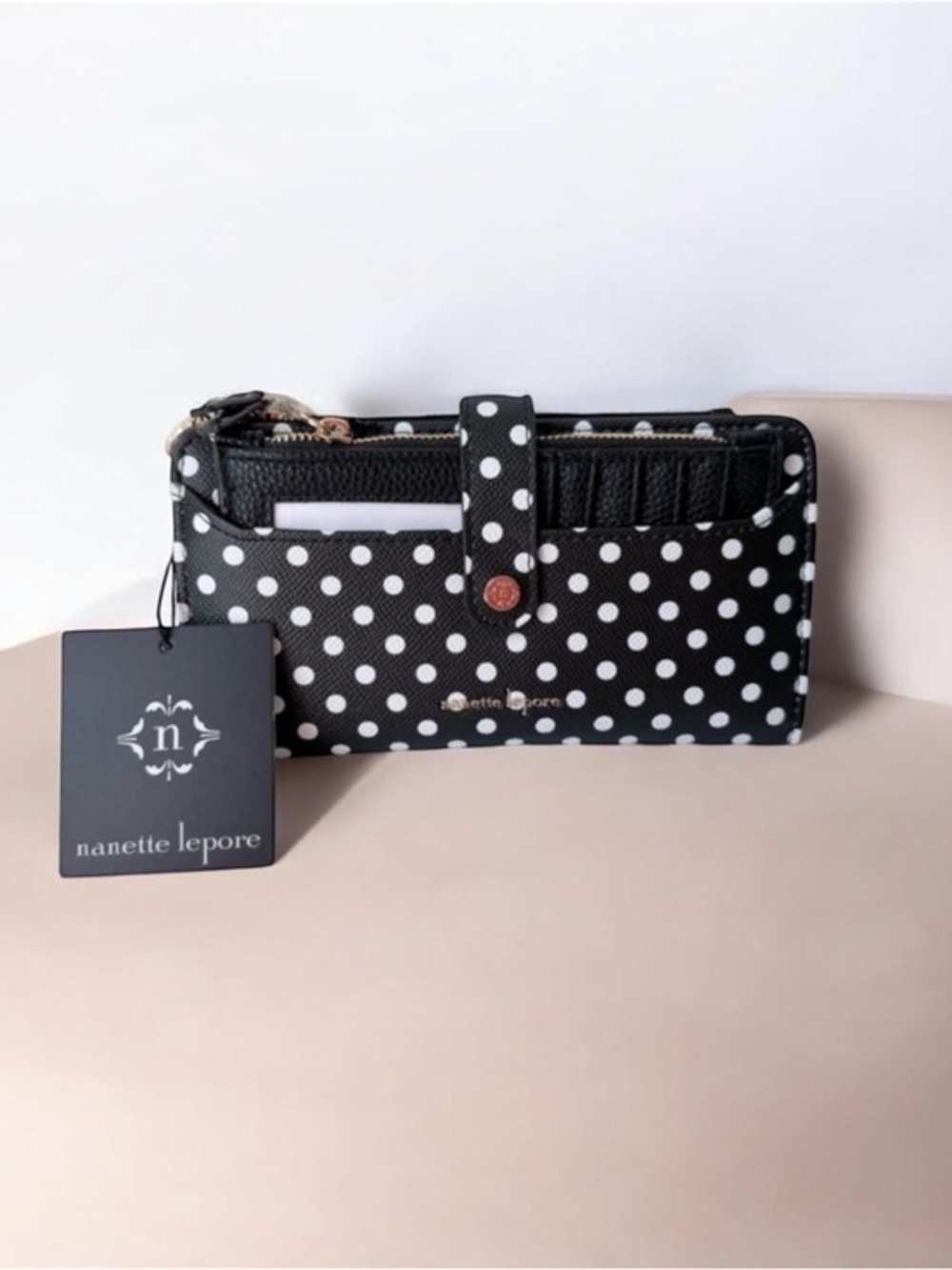 $42 Nanette Lepore Black and White Polka Dot Wallet with card holder
